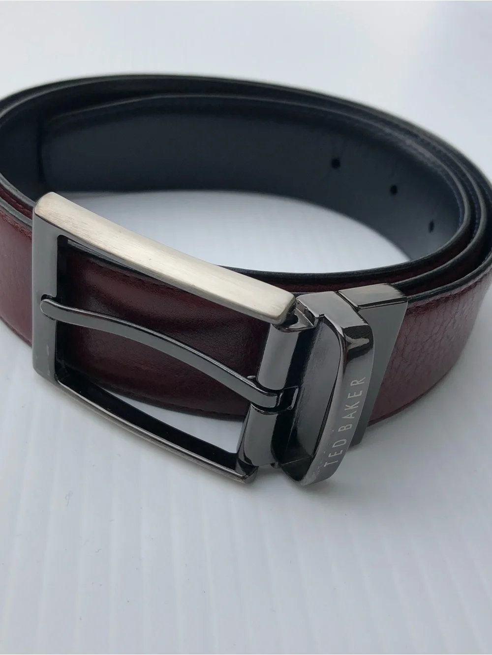 Ted Baker Men's brown and black reversible Leather Belt with Gunmetal Buckle